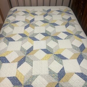 Full Queen Patchwork Quilt Blue Yellow Cottage Farmhouse 82x88